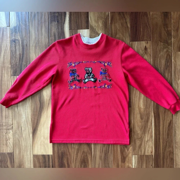 Vintage 90’s Plaid Teddy Bear Crewneck Sweatshirt size Petite Small - Picture 1 of 4